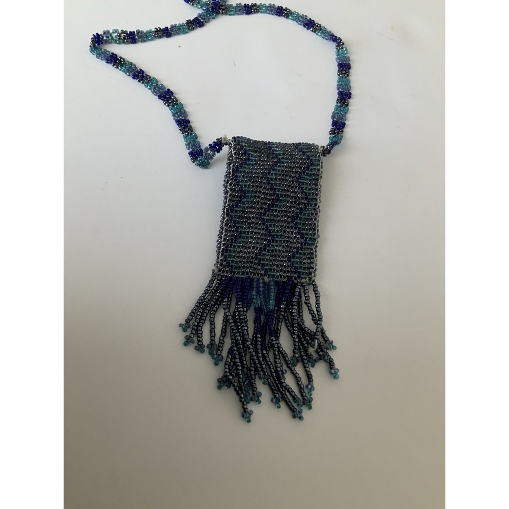 Beaded Necklace Pouch with Fringe Tassels Medicine Purse - Picture 12 of 12